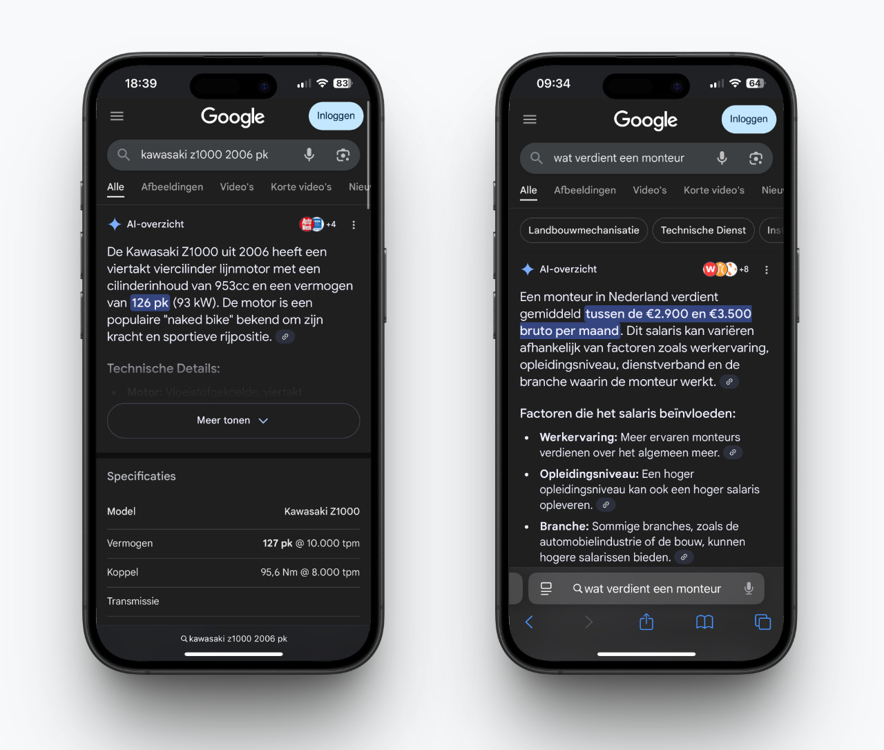 AI resultaten in Google