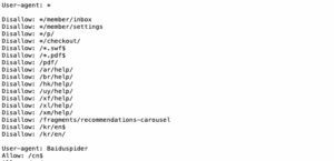 Voorbeeld van een robots.txt bestand in WordPress met instellingen om zoekmachines toegang of blokkades te geven.